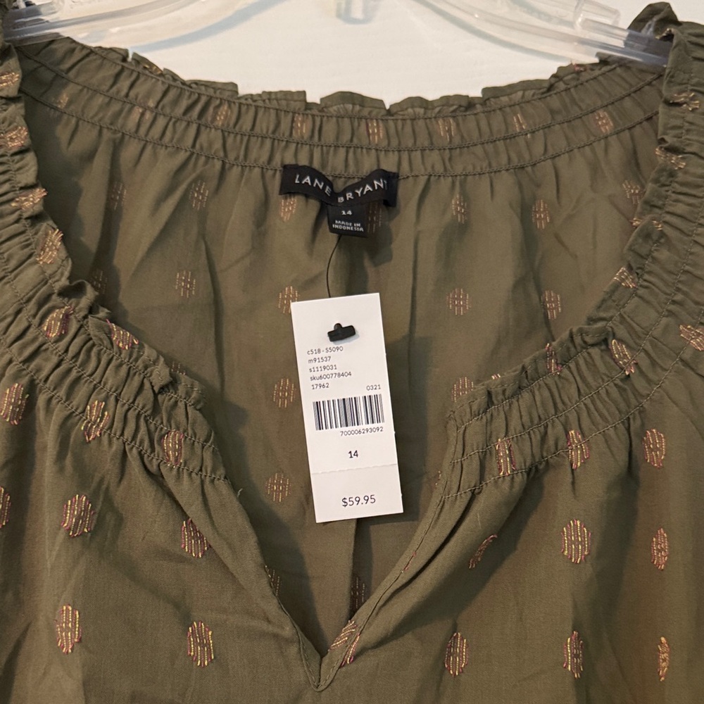 Lane Bryant Olive Blouse with Pattern - Picture 4 of 5